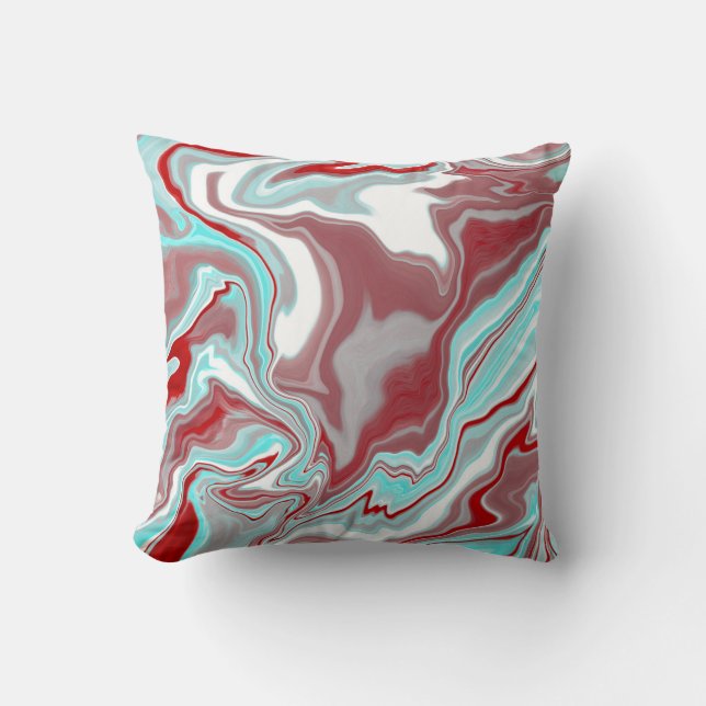 Teal, Burgundy, Red and White Marble Swirls   Cushion (Front)