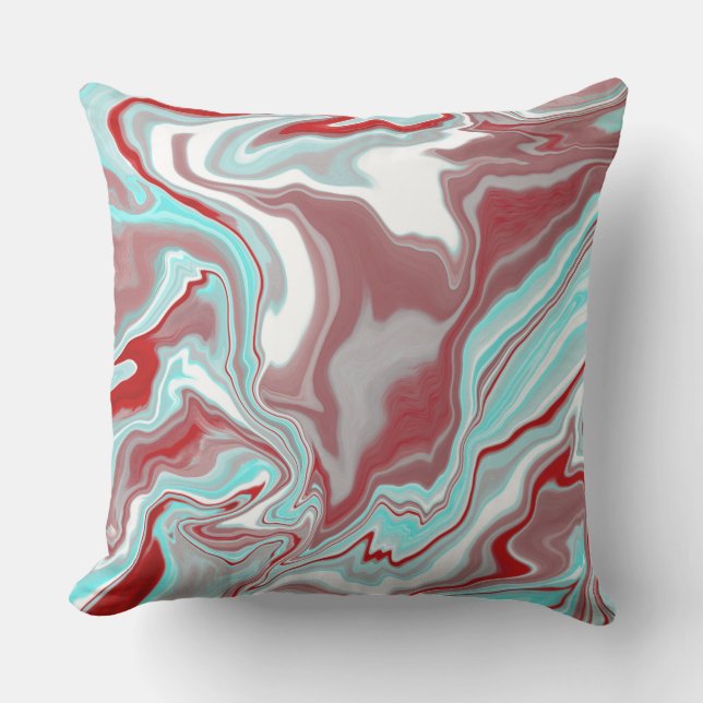 Teal, Burgundy, Red and White Marble Swirls   Cushion (Front)