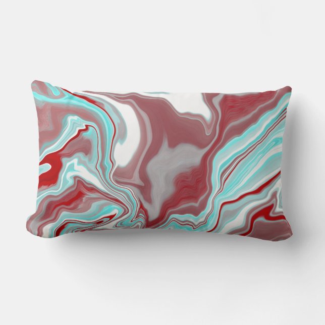Teal, Burgundy, Red and White Marble Swirls  Lumbar Cushion (Front)