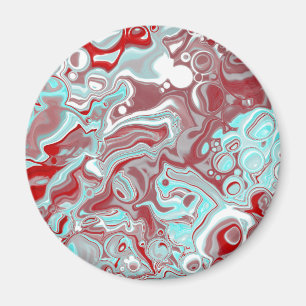 Teal, Burgundy, Red and White Marble Swirls    Magnet