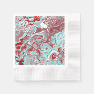 Teal, Burgundy, Red and White Marble Swirls   Napkin