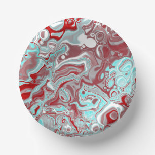 Teal, Burgundy, Red and White Marble Swirls Paper Plate