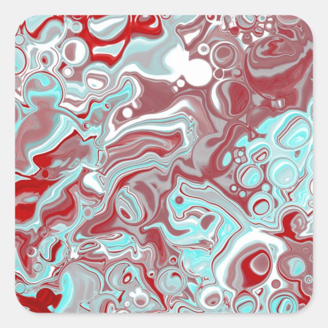 Teal, Burgundy, Red and White Marble Swirls   Square Sticker (Front)