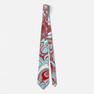 Teal, Burgundy, Red and White Marble Swirls Tie