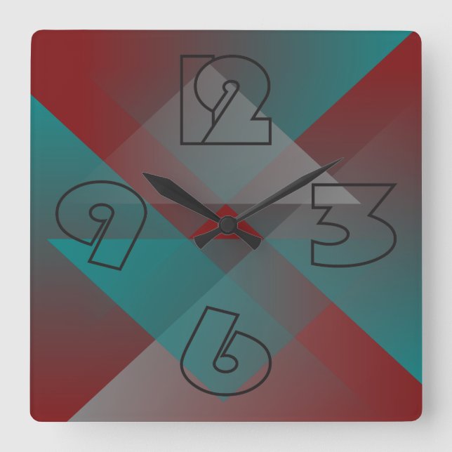 Teal burgundy shades square wall clock (Front)