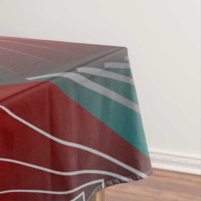 teal burgundy spin tablecloth (In Situ)