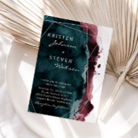 Teal & Burgundy Watercolor Wedding Invitation