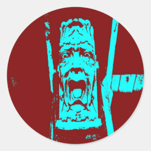 Teal Burgundy Weird Face Classic Round Sticker