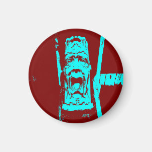 Teal Burgundy Weird Face Small Round Magnet