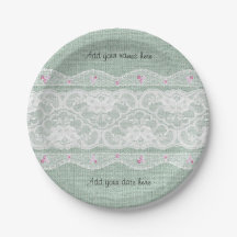 Teal Burlap and White Lace Paper Plate