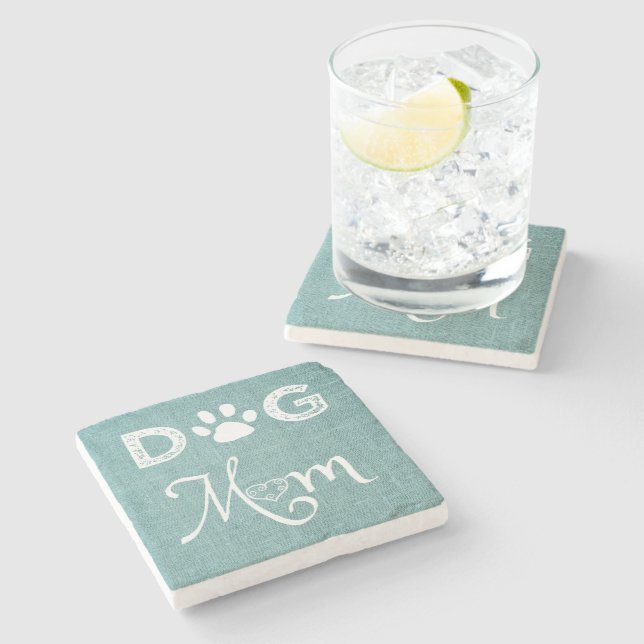 Teal Burlap Dog Mum Coaster (Side)