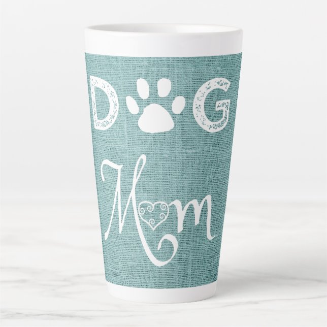 Teal Burlap Dog Mum Latte Mug (Front)