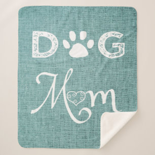 Teal Burlap Dog Mum Sherpa Blanket