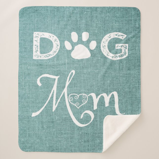 Teal Burlap Dog Mum Sherpa Blanket (Front)