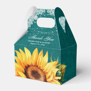 Teal Burlap Lace String Lights Sunflower Wedding Favour Box