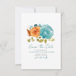 Teal Burnt Orange Bouquet Fall Floral Save The Date