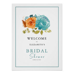 Teal Burnt Orange Bridal Shower Wedding Welcome Poster
