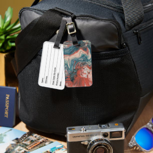 Teal, Burnt Orange & Cream Marbled Swirl  Luggage Tag