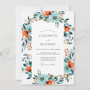 Teal Burnt Orange Dynamic Botanical Wedding Invitation