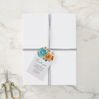 Teal Burnt Orange Foral Fall Thank You  Gift Tags