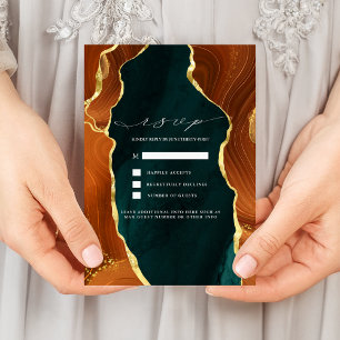 Teal, Burnt Orange & Gold Agate RSVP Invitation