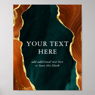 Teal, Burnt Orange & Gold Agate Wedding Poster