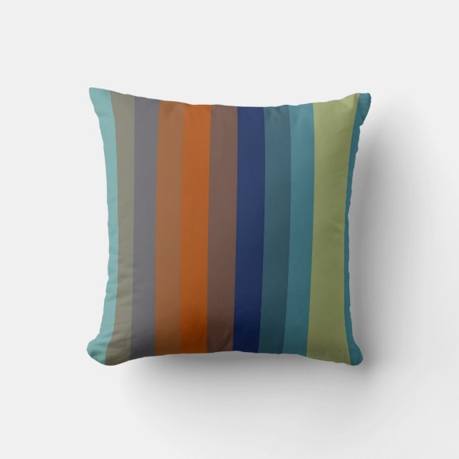 Teal & Burnt Orange Horizontal Stripes Cushion (Front)