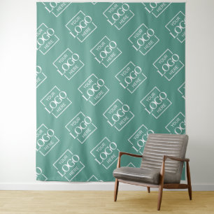 Teal Business Logo Pattern Trade Show Backdrop Tapestry