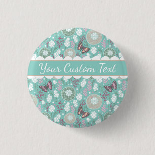 Teal Butterflies and Bubbles 3 Cm Round Badge