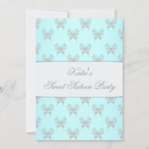 Teal Butterflies Classy Sweet Sixteen Party Invitation