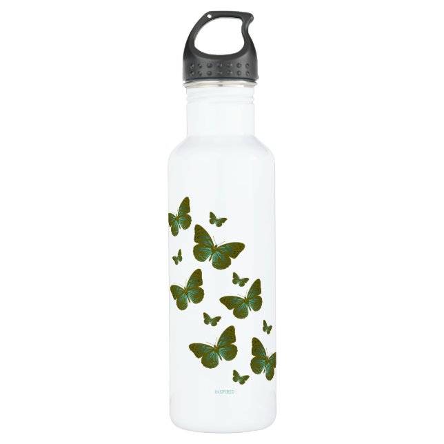Teal Butterflies Water Bottle (Front)