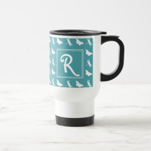 Teal Butterfly and Dragonfly Pattern Travel Mug