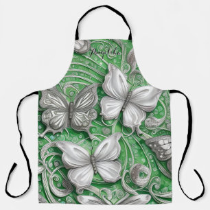 Teal Butterfly and Glitter Personalised Name Apron