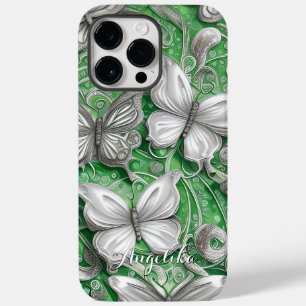 Teal Butterfly and Glitter Personalised Name Case-Mate iPhone 14 Pro Max Case