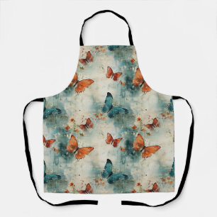 Teal Butterfly English Garden Vintage Floral Apron
