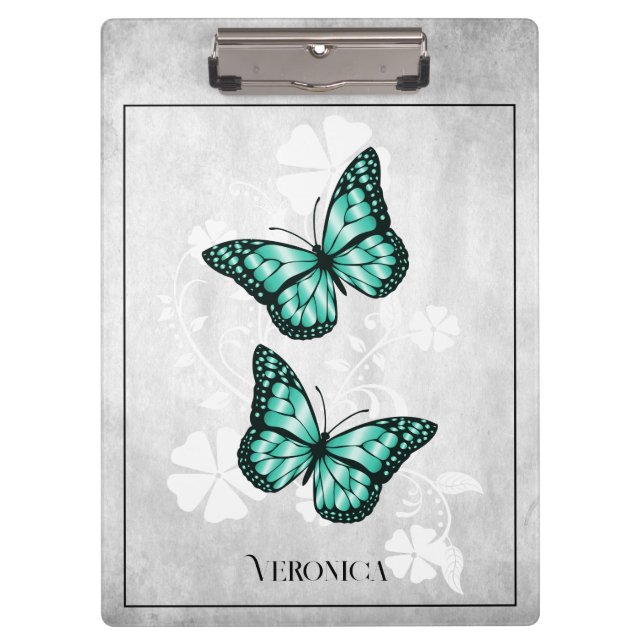 Teal Butterfly Floral Clipboard (Front)