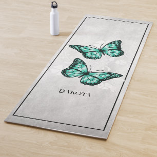 Teal Butterfly Floral Yoga Mat