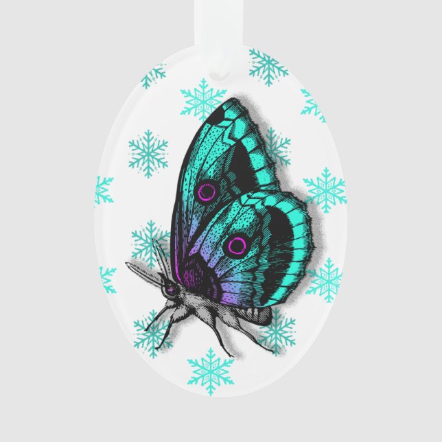 Teal Butterfly Personal Message Christmas Keepsake Ornament (Front)