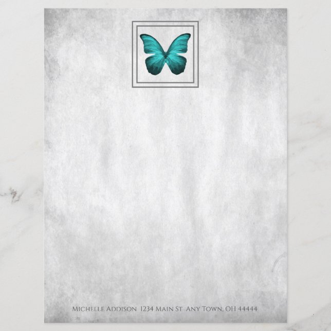 Teal Butterfly Personalised Paper Sheet (Front)