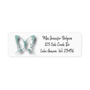 Teal Butterfly Return Address Label
