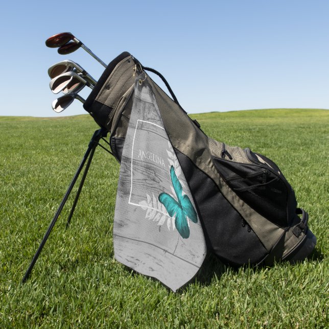 Teal Butterfly Rustic Golf Towel (Green)