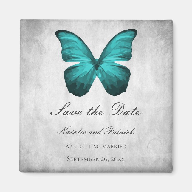 Teal Butterfly Save the Date Magnet (Front)