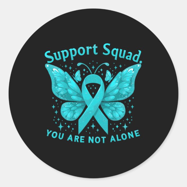 Teal Butterfly Support Squad Cervical Cancer Aware Classic Round Sticker (Front)