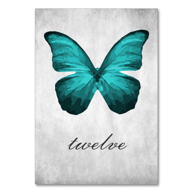 Teal Butterfly Table Number Card (Front)