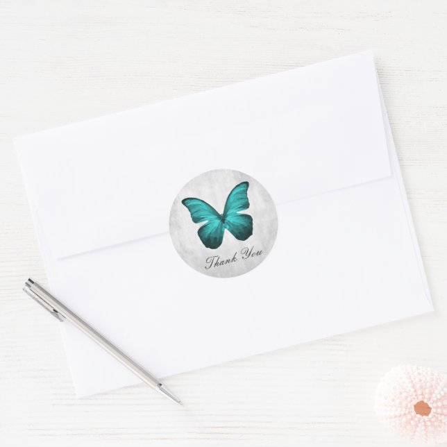 Teal Butterfly Thank You Stickers (Envelope)