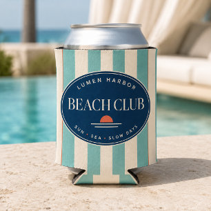 Teal Cabana Stripe Beach Club Can Cooler
