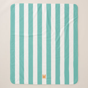Teal Cabana Stripe & Personalised Orange Monogram Sherpa Blanket