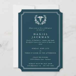 Teal Caduceus+Laurel Medical School Graduation  In Invitation