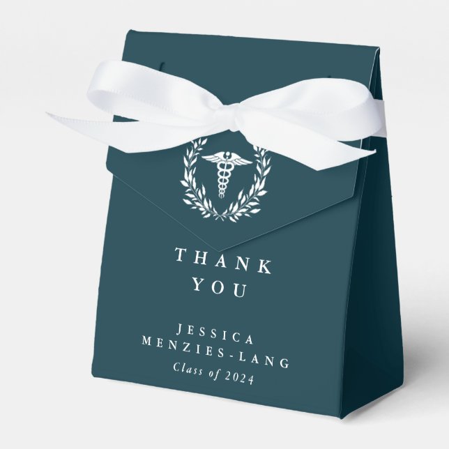 Teal Caduceus+Laurel Wreath Graduation Favour Box (Front Side)