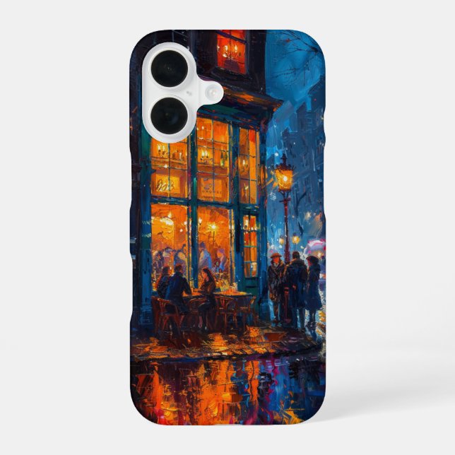 Teal Cafe Reflections iPhone 16 Case (Back)